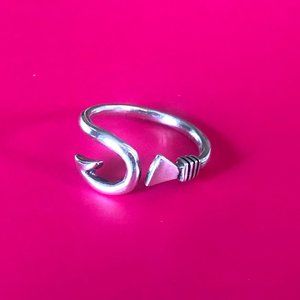 Sterling Silver Fish Hook Ring - Men & Womens
